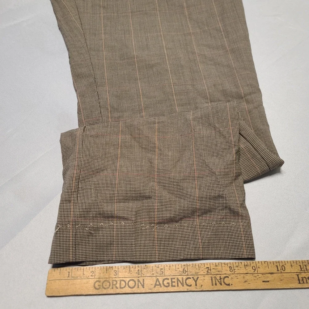 Lands End Dress Pants Mens 40 Brown Houndstooth Wool Pleated Traditional Fit‎